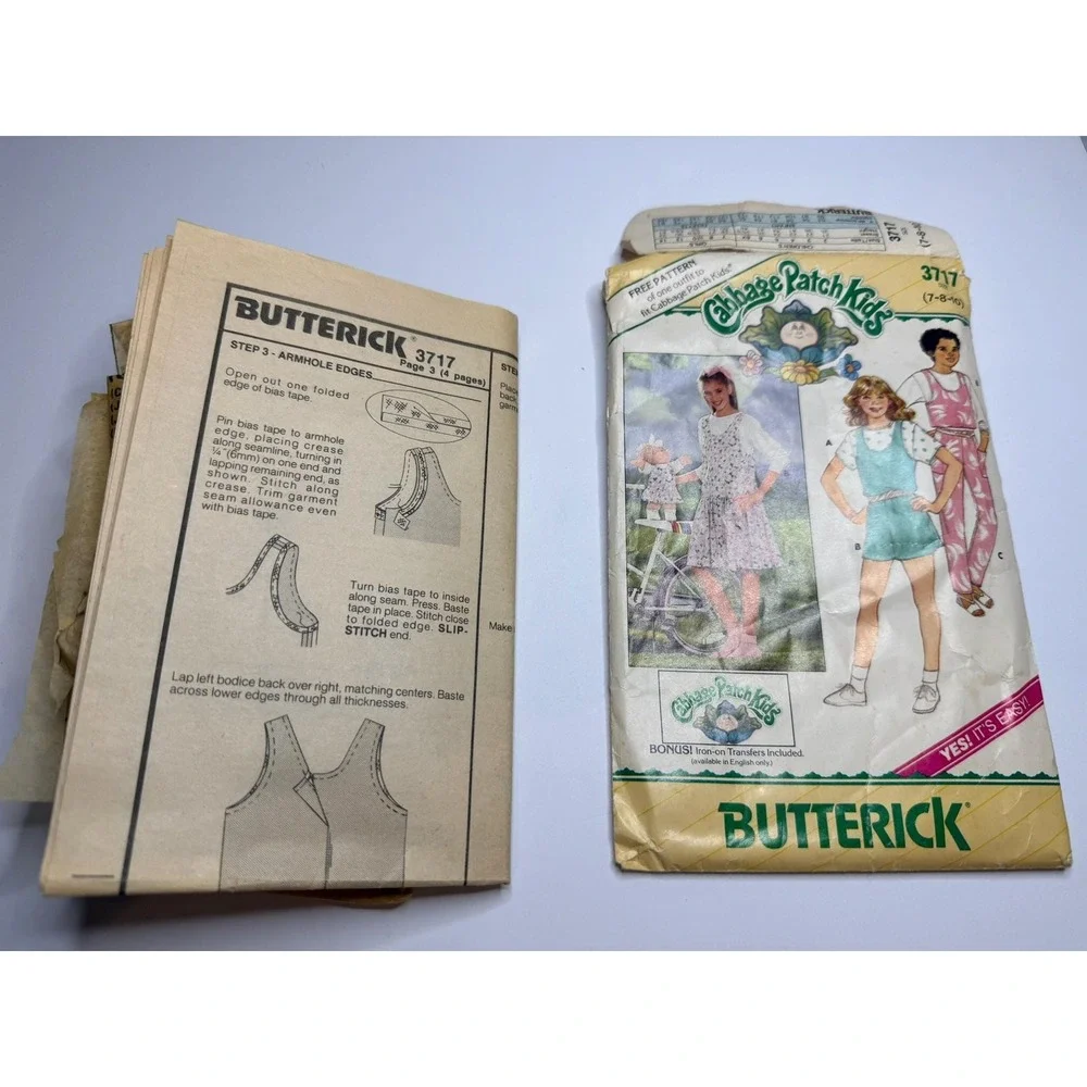 Vintage 1986 Butterick 3717 Sewing Pattern Cabbage Patch Kids Outfit Girl S 7-10